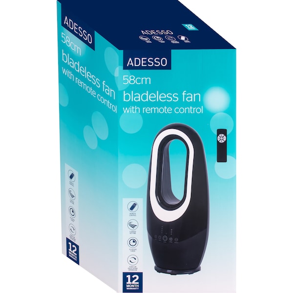 Adesso Bladeless Fan With Remote Control 58cm Black Each