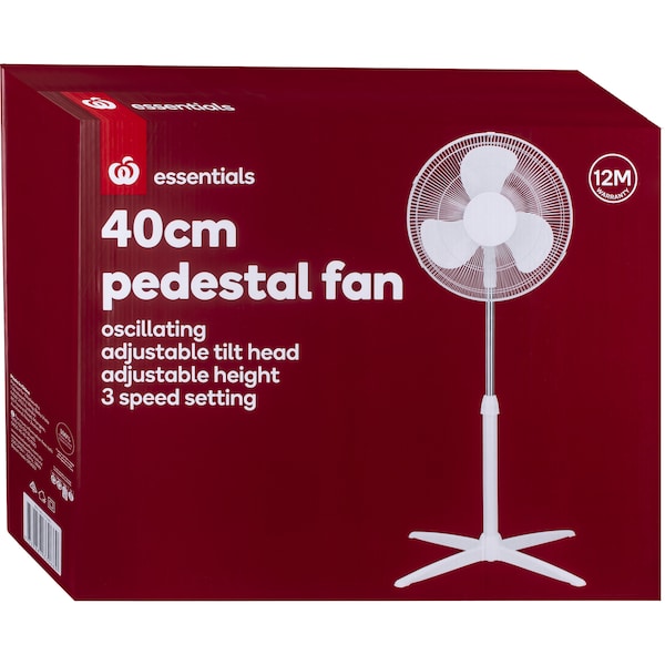 Essentials Oscillating Pedestal Fan 3 Speed 40cm White Each