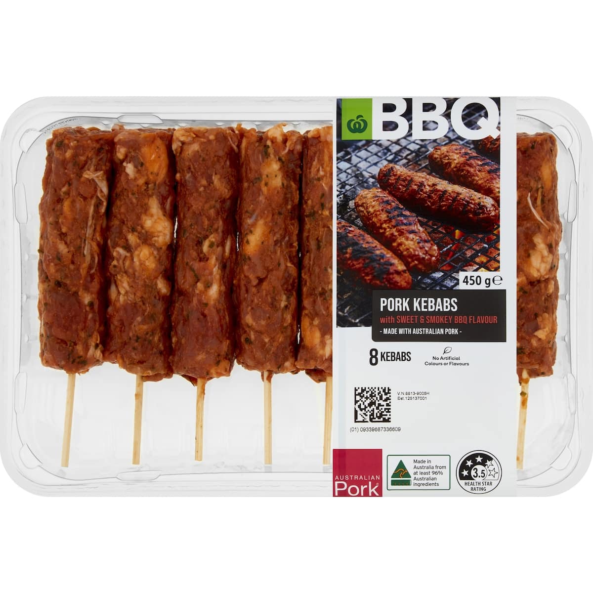 Woolworths Bbq Sweet & Smoky Bbq Pork Kebabs 450g bunch