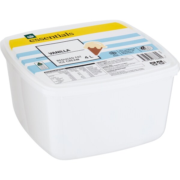 Woolworths Essential Reduced Fat Ice Cream Vanilla 4L
