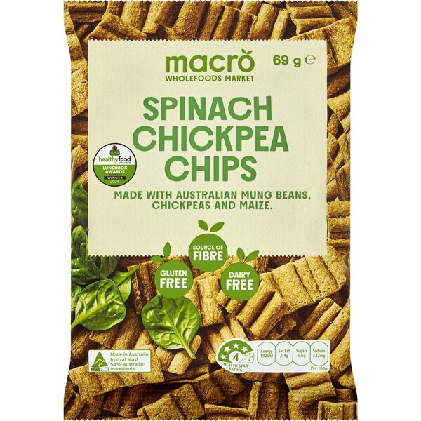 Macro Wholefoods Market Spinach Chickpea Chips 69g