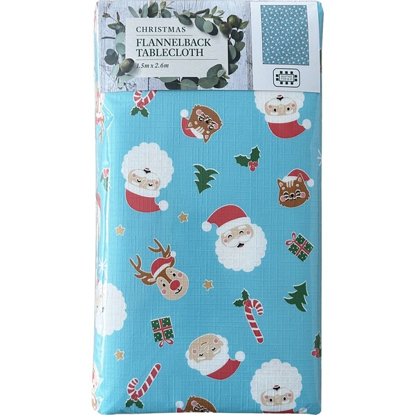 Christmas Flannel Back Table Cover Santa 150 x 260cm Each