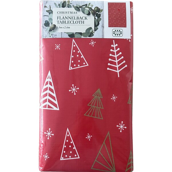 Christmas Flannelback Tablecloth Red 1.5m x 2.6m Each