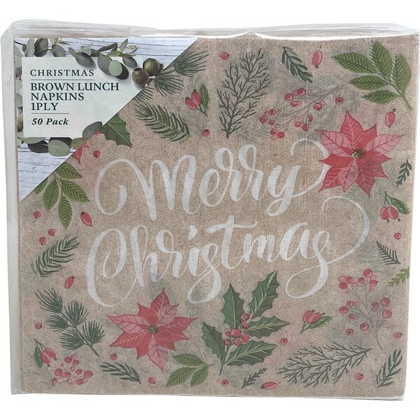 Christmas Napkin Brown 50 Pack