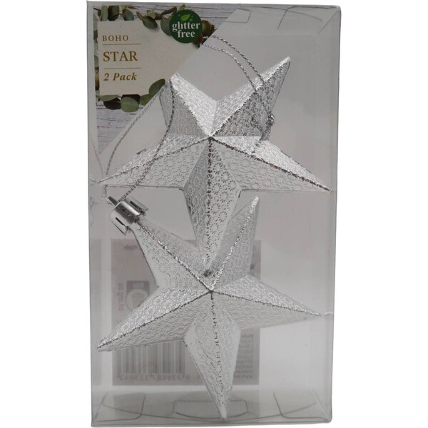 Christmas Star Decoration Silver 2 Pack
