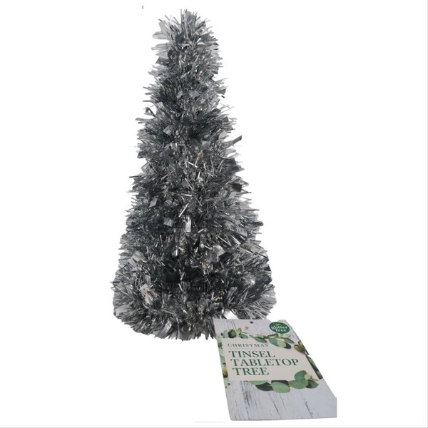 Christmas Tinsel Tabletop Tree Silver Each