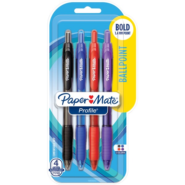 Paper Mate Profile 1.0mm Ballpoint Pens Assorted Colours 4 Pack