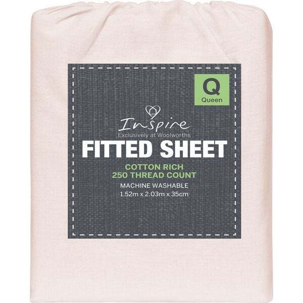 Inspire 250 Thread Count Cotton Fitted Sheet Queen Bed Assorted each