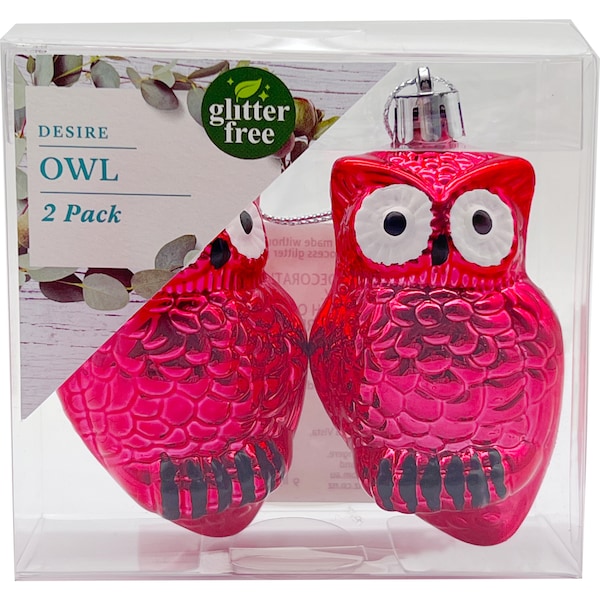 Christmas Desire Owl Decoration Pink 2 Pack