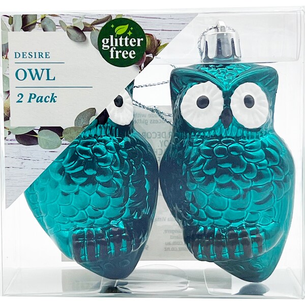 Christmas Desire Owl Decoration Teal 2 Pack