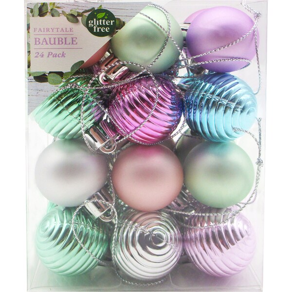 Christmas Baubles 30mm Mixed Pastel 24 Pack