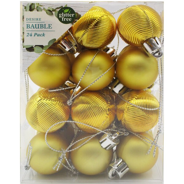 Christmas Decoration 30mm Baubles Gold 24 Pack