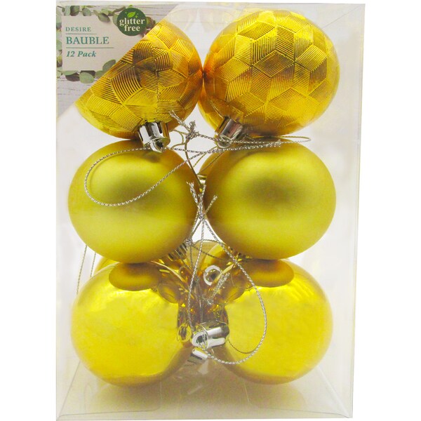 Christmas Baubles 60mm Gold 12 Pack