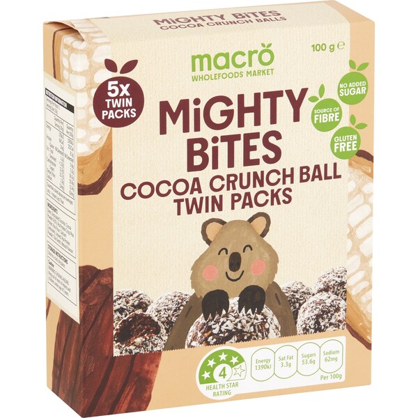 Macro Wholefoods Market Mighty Bites Cocoa Crunch Ball Twin Packs 100g