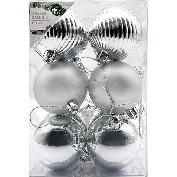 Christmas Baubles 60mm Silver 12 Pack