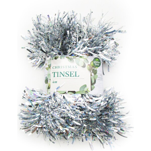 Christmas Decoration 4 Metre Tinsel Silver Each