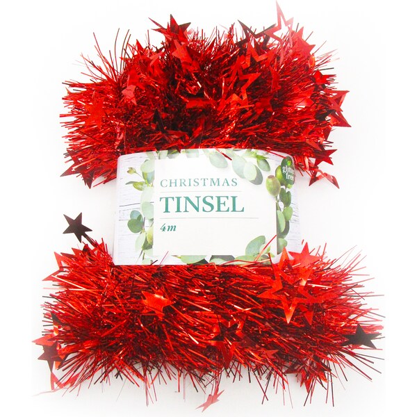 Christmas Decoration 4 Metre  Tinsel Red Star Each