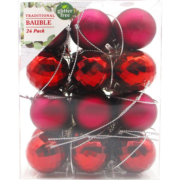 Christmas Decoration Traditional 30mm Baubles Red 24 Pack
