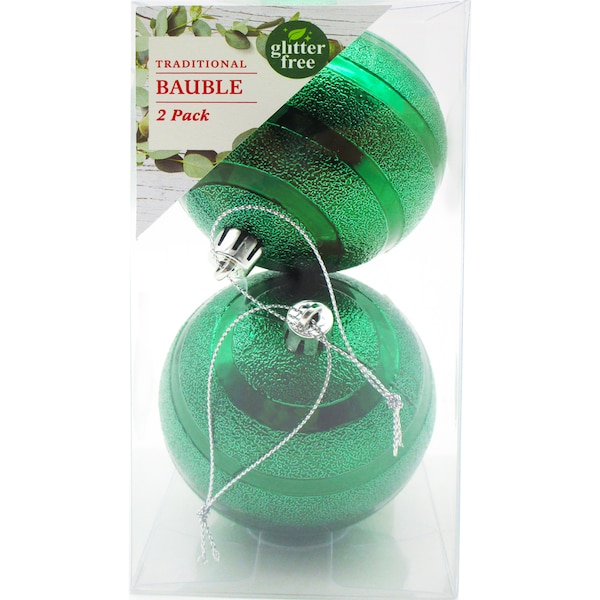 Christmas Traditional Baubles Green 2 Pack