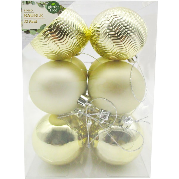 Christmas Baubles 60mm Light Gold 12 Pack