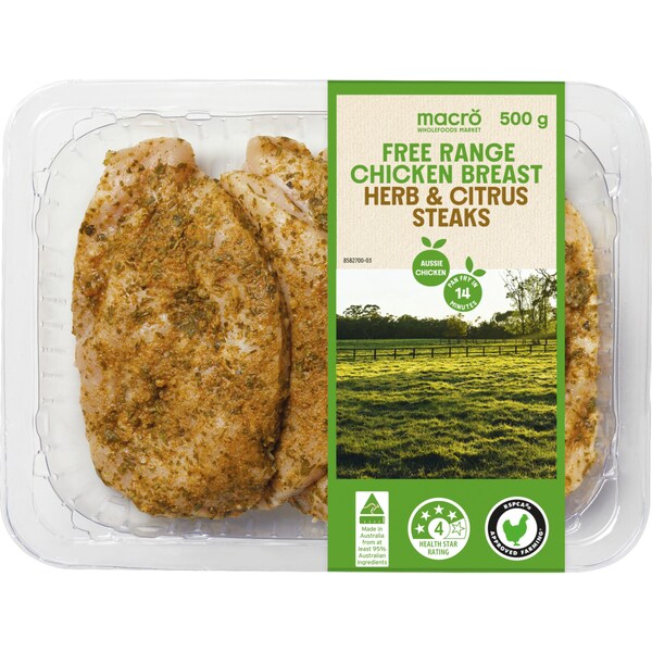 Macro Free Range Chicken Breast Herb & Citrus Steaks 500g