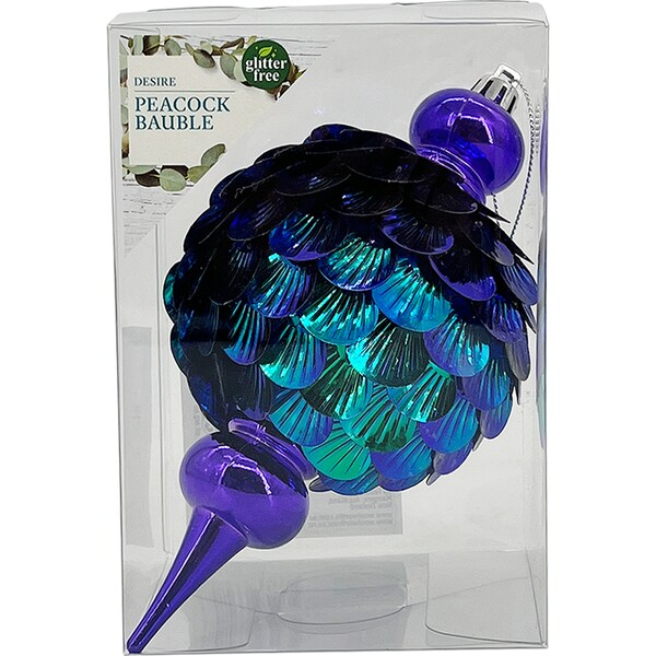 Christmas Decoration Peacock Bauble Purple Each