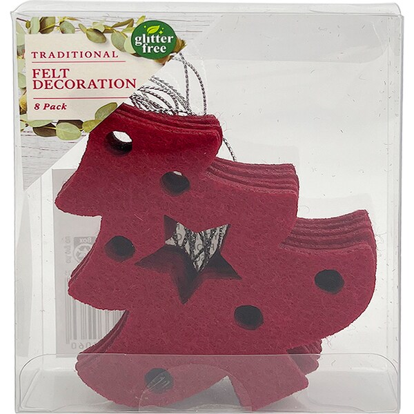 Christmas Decoration Traditional Felt Tree Red 8 Pack
