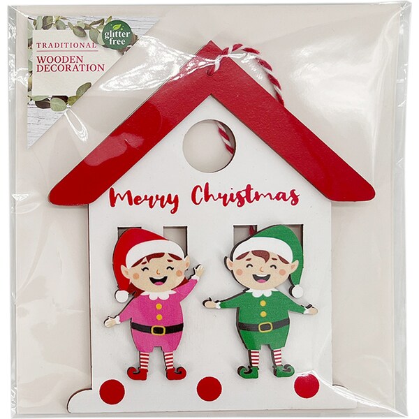 Christmas Decoration Traditional Wooden House Elf Each