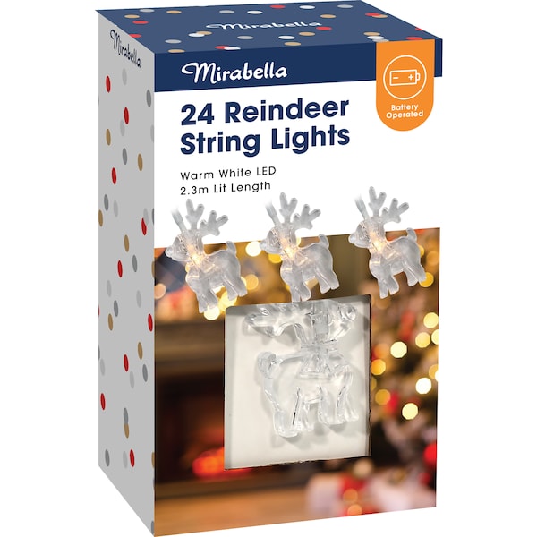 Mirabella Christmas Battery Operated 24 Reindeer String Lights 2.3m Each