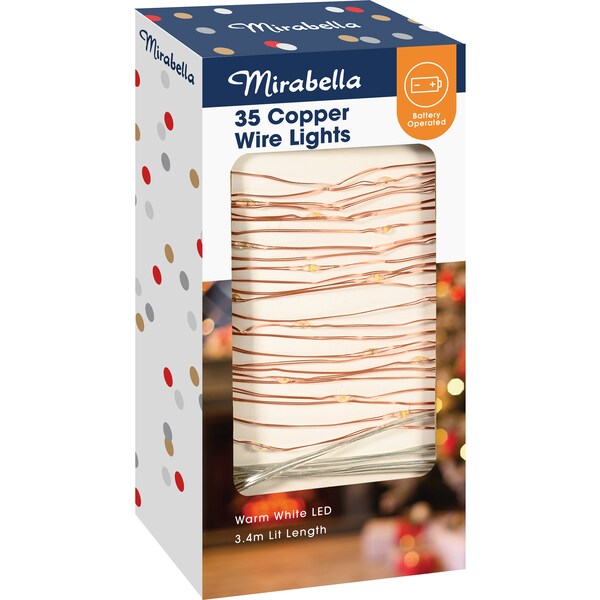 Mirabella Christmas Battery Operated 35 Copper Wire Lights 3.4m Each