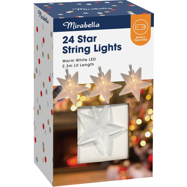 Mirabella Christmas Battery Operated 24 Star String Lights 2.3m Each