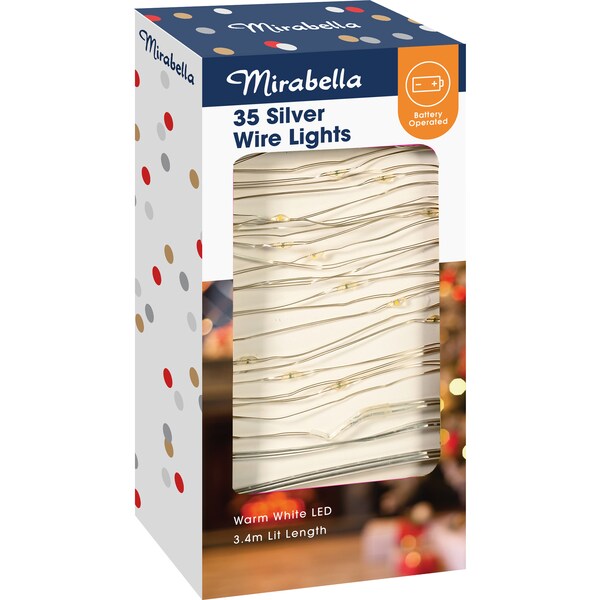 Mirabella Christmas Battery Operated 35 Silver Wire Lights 3.4m Each