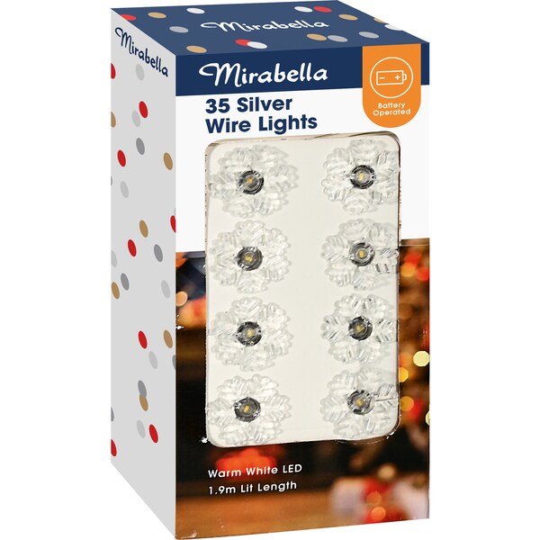 Mirabella Christmas Battery Operated 35 Silver Wire Lights 1.9m Each