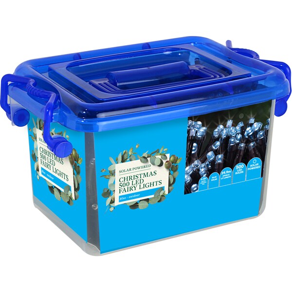 Christmas Solar Powered 500 Led Fairy Lights Outdoor Blue 24.9m Each
