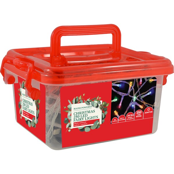 Christmas Mains Powered 250 Led Fairy Lights Multi 24.9m Each