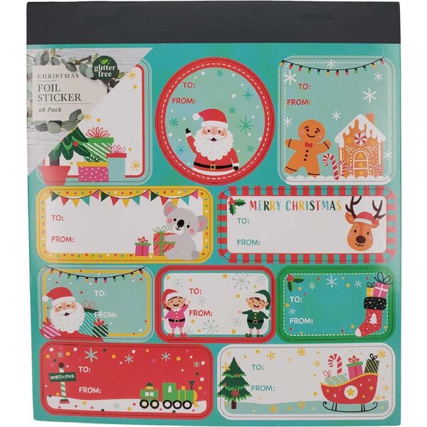 Christmas Foil Gift Stickers Blue 40 Pack