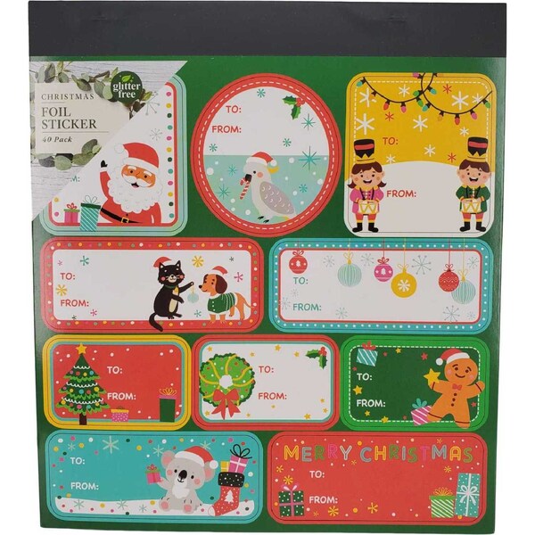 Christmas Foil Gift Stickers Green 40 Pack