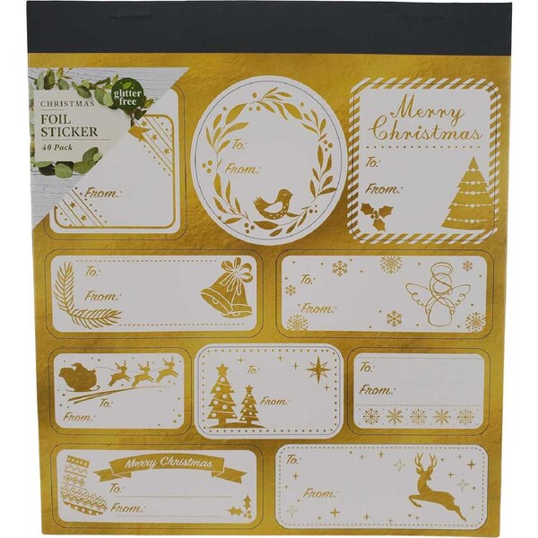 Christmas Foil Gift Stickers Gold 40 Pack