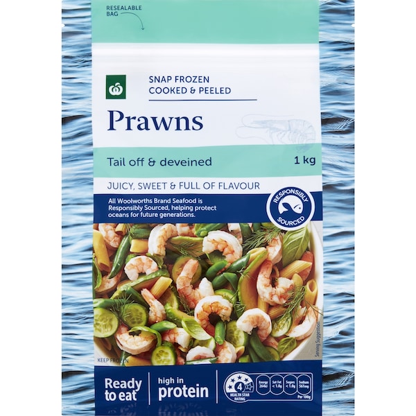 Woolworths Snap Frozen Cooked & Peeled Prawns 1kg