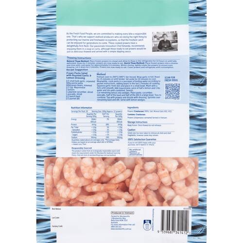 Woolworths Snap Frozen Cooked & Peeled Prawns 1kg bunch