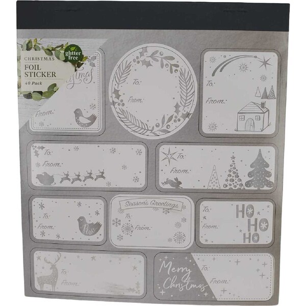 Christmas Foil Gift Stickers Silver 40 Pack