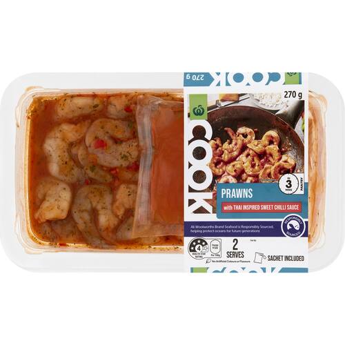 Woolworths Cook Prawns With Thai Inspired Sweet Chilli Sauce 270g bunch