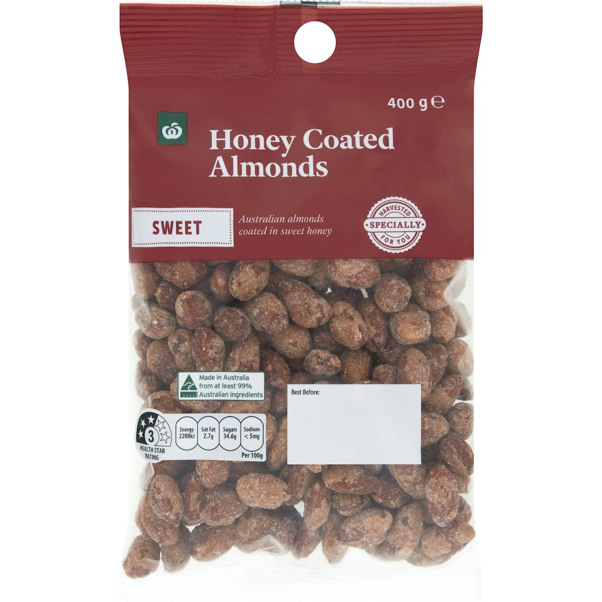 Woolworths Honey Coated Almonds 400g bunch