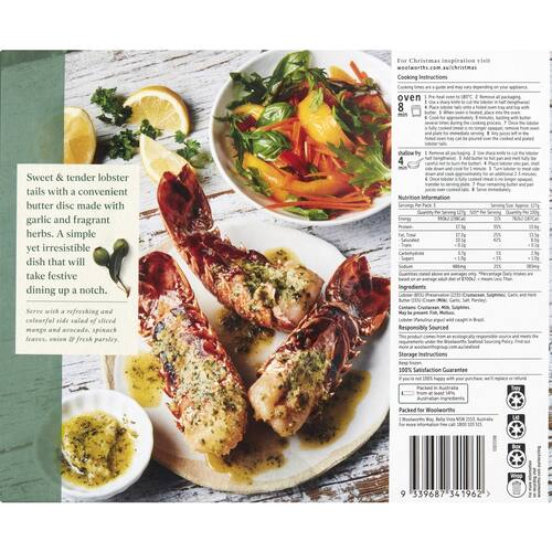 Woolworths Lobster Tails w/Garlic and Herb Butter 3 Pack/380g bunch