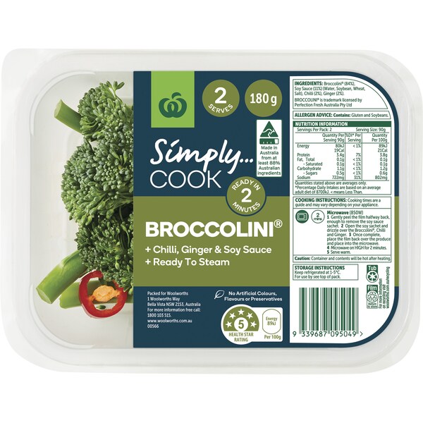 Woolworths Broccolini Chilli Ginger Soy 180g