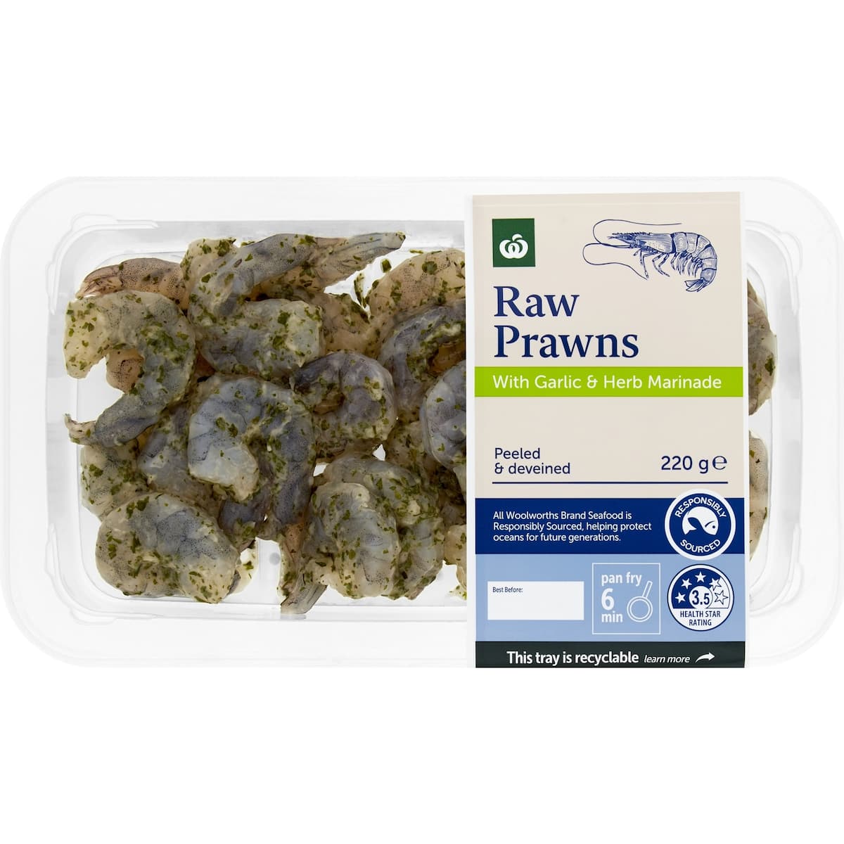 Woolworths Raw Prawns With Garlic & Herb Marinade 220g bunch