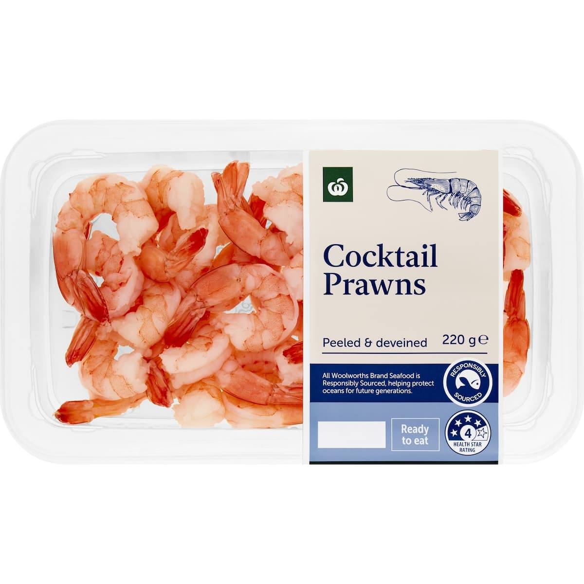 Woolworths Cocktail Prawns Peeled & Deveined 220g bunch