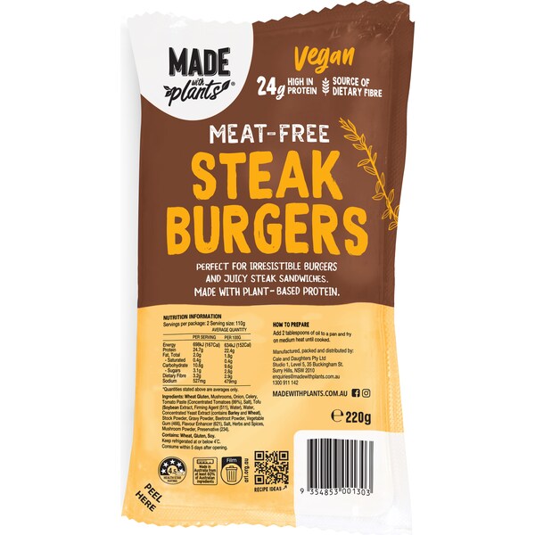 Made With Plants Meat Free Steak Burgers 220g