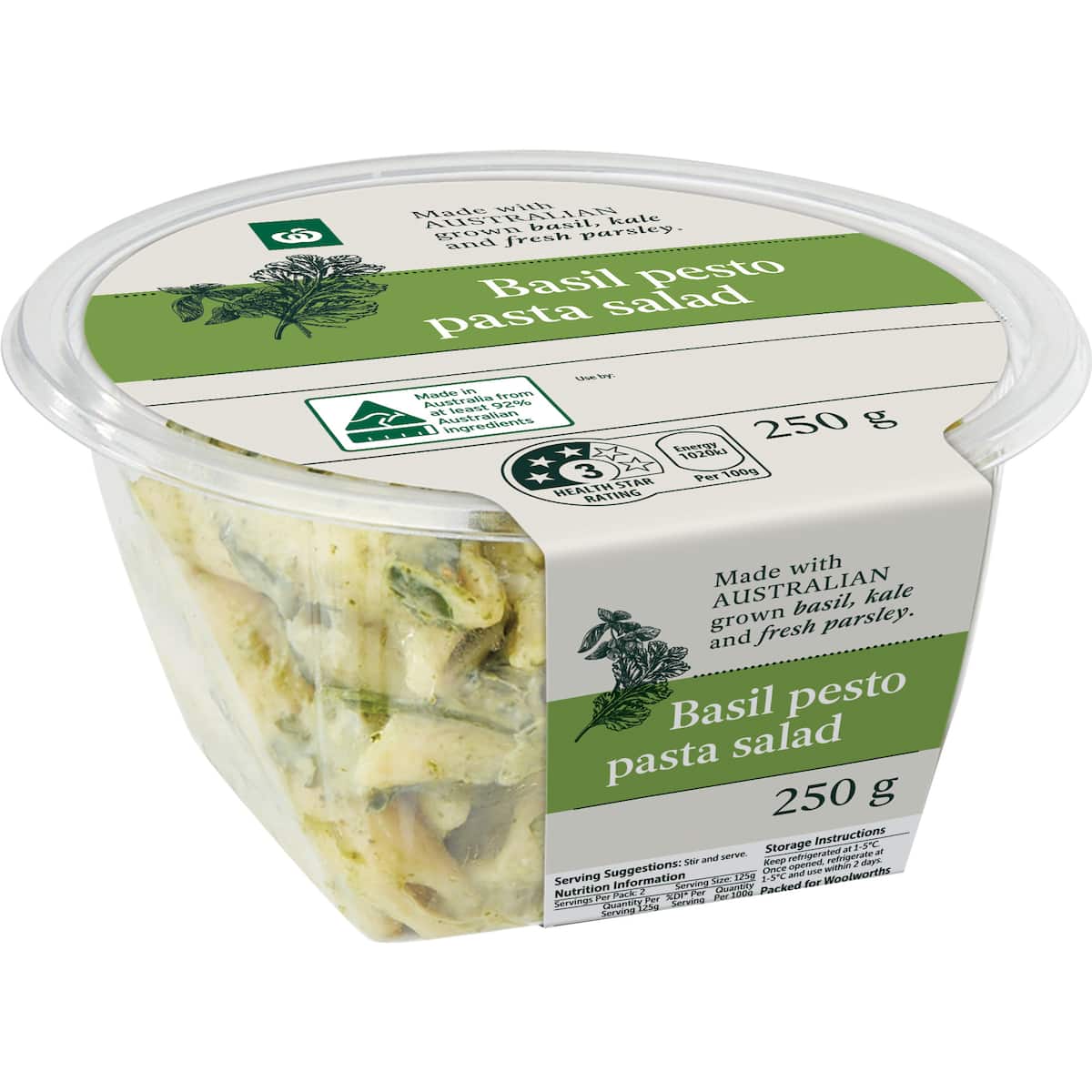Woolworths Basil Pesto Pasta Salad 250g bunch