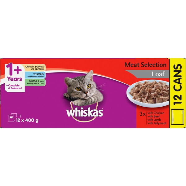 Whiskas Adult Cat Food Meat Selection Loaf 12 x 400g